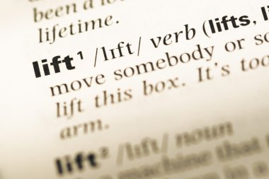 Eski İngilizce sözlük sayfası word Asansör ile yakın çekim