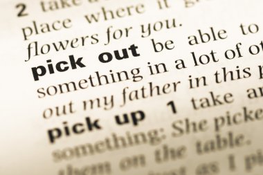 Eski İngilizce sözlük sayfası word pick ile yakın çekim