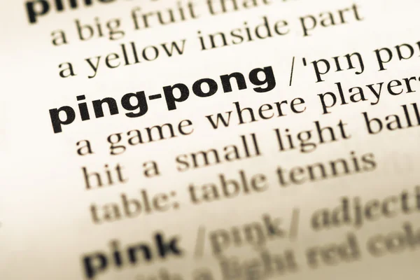 Close up of old English dictionary page with word ping pong — Stock Photo, Image