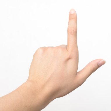 Sol el parmak izole beyaz arka plan işaret