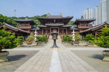 Chi Lin Nunnery - Chinese garden with metal lantern in Hong Kong