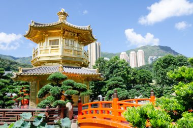 Nan Lian Bahçe, Chi Lin Nunnery, Hong Kong'da mutlak mükemmellik oryantal altın köşk
