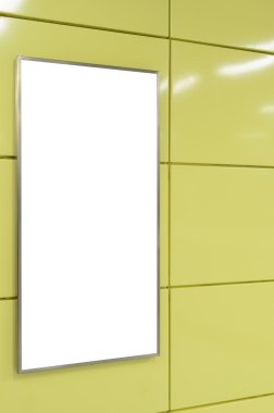 One big vertical / portrait orientation blank billboard on modern yellow wall