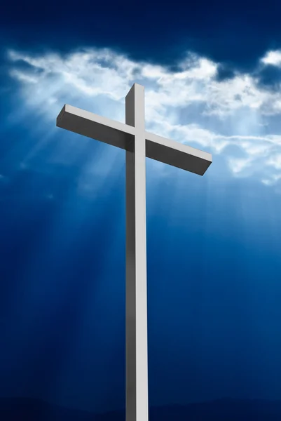 Dramatic Deep Blue Jesus Light Shining Cross — Stock Photo, Image