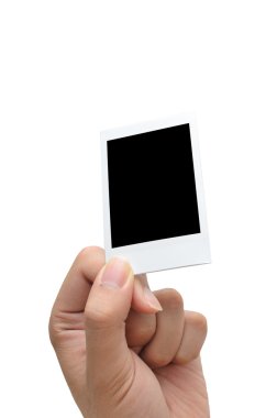 Kişi an fotoğraf beyaz arka plan üzerinde tutan el gitti