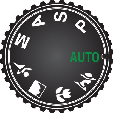 Çekim modunu seçtiğiniz için kamera mod kadranı: Auto modu, Program modu, diyafram öncelikli modu, çekim hızı öncelikli modu, manuel mod, portre modu, spor modu, kır manzarası tarz ve Jpg makro modunda