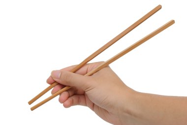 Bambu çubuk yanlış el beyaz arka plan ile kullanma.