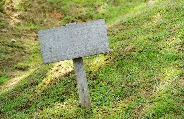 Çim arka plan karşı ahşap tabela