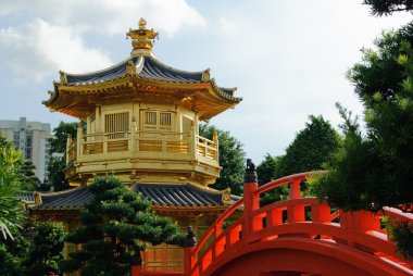 Nan Lian Bahçe, Chi Lin Nunnery, Hong Kong'da mutlak mükemmellik oryantal altın köşk