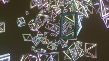 Geleceksel şekil, soyut nesnelerin animasyonu. Yakınlaşmak ya da uçmak. Işıltı ve dinamik teknoloji kavramı.