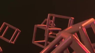 Geleceksel şekil, soyut nesnelerin animasyonu. Yakınlaşmak ya da uçmak. Işıltı ve dinamik teknoloji kavramı.