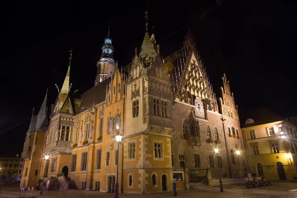 Breslauer Rathaus bei Nacht — Stockfoto