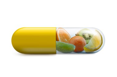 İçinde narenciye olan C vitamini hapı.