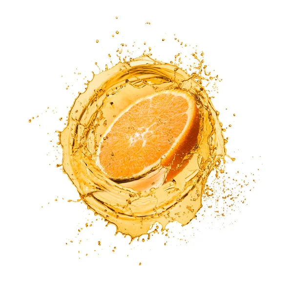 Splashing Orange Juice Orange Fruit Isolated White — Stock Photo, Image