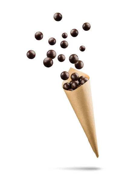 Chocolate Pralines Paper Cone White Background — 图库照片