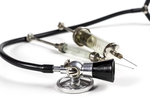 Black Stethoscope and Syringe — Stock Photo, Image