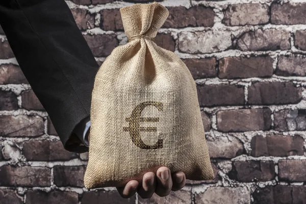 Black Euro In Hand — Stock Photo, Image