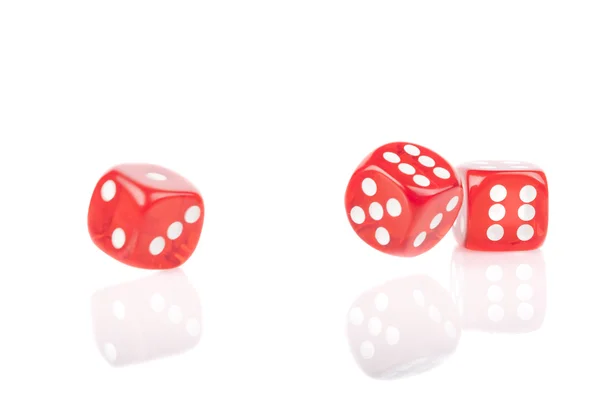 Three Red Bouncing Dice — Stock Photo, Image