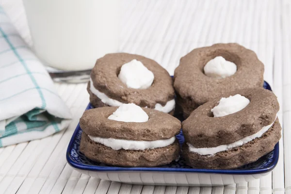 Four Cookies and Milk — Stock Photo, Image