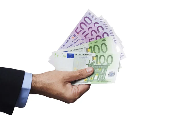 Man Hand Holding Euros — Stock Photo, Image