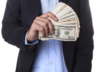 Dolar gösterilen takım elbiseli adam