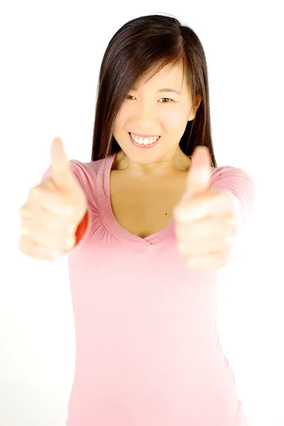 행복 한 성공적인 아시아 여자 엄지손가락 최대 — 스톡 사진