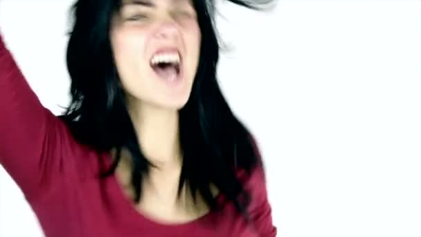 Γυναίκα, χαμογελαστά παίζει χαρούμενα — Αρχείο Βίντεο
