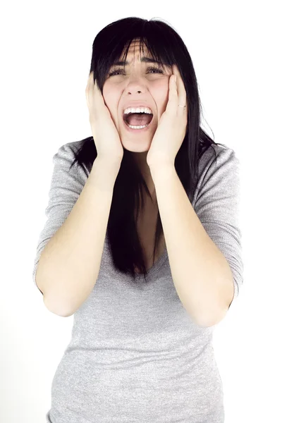 Bella donna gridando per forte dolore ai denti — Foto Stock