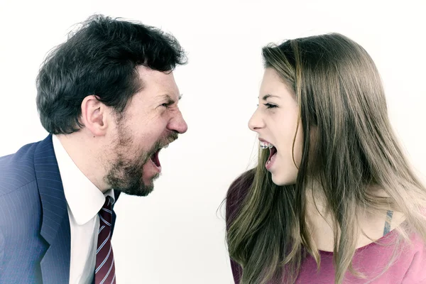 Father and daughter screaming at each other — Stock Photo, Image