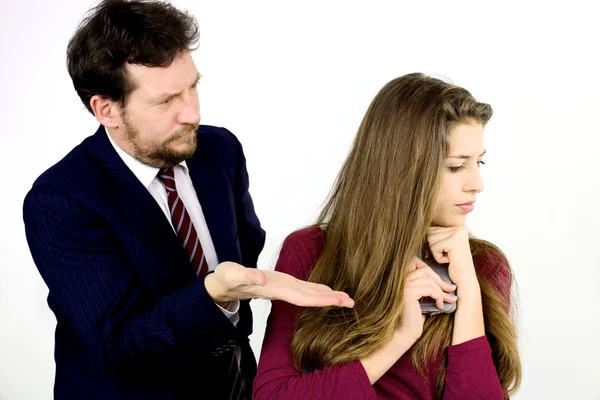 Father asking  to give him phone — Stock Photo, Image