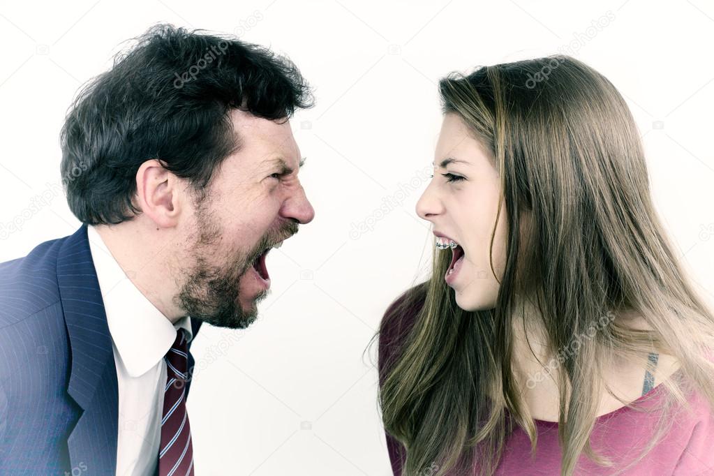 Father and daughter screaming at each other