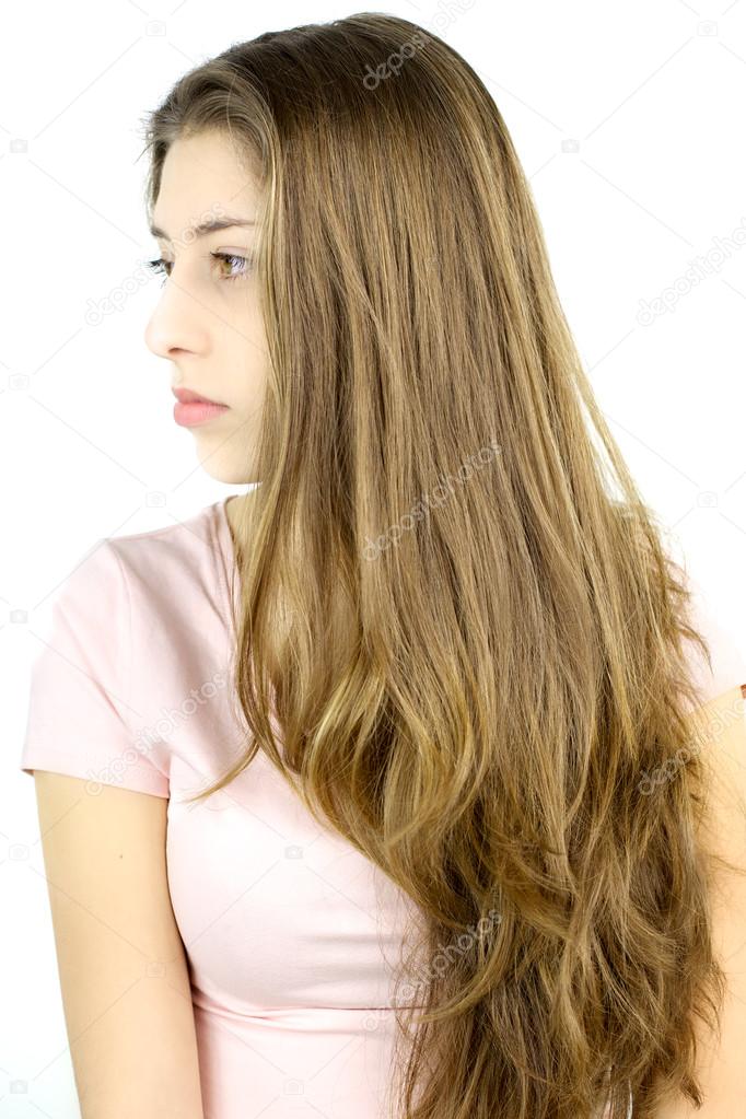 Profile of girl with very long blonde hair