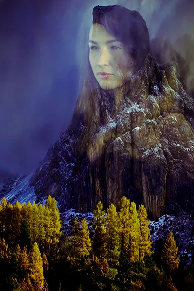 Concept abstrait de la femme et des montagnes — Photo
