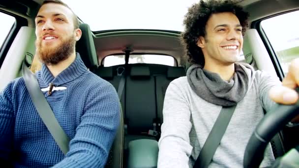 Deux jeunes hommes en voiture — Video