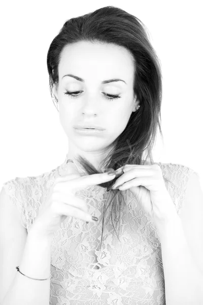 Woman unhappy about her damaged hair — Stock Photo, Image