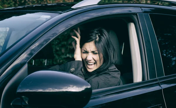 Woman getting hit by car accident shouting — Stock Photo, Image