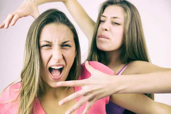 Girl scared about violent girlfriend — Stock Photo, Image