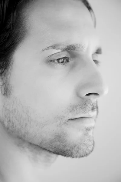 Black and white closeup profile of attractive man — Stock Photo, Image