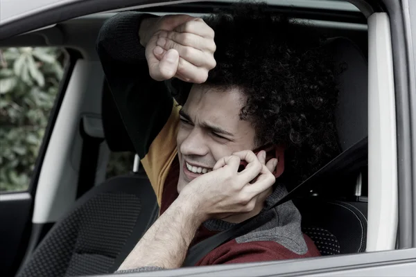 Man driving getting into accident because of phone call — Stock Photo, Image