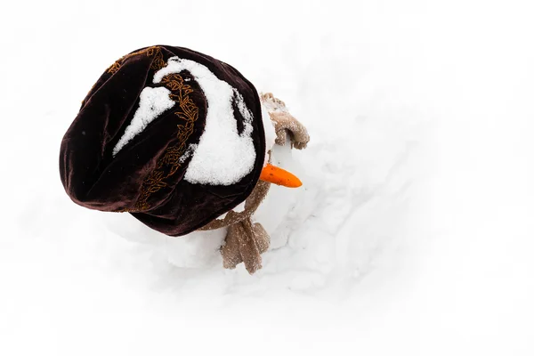Snowman in the snow from above — Stock Photo, Image