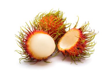 Taze Rambutan, tatlı bir tropikal meyve, beyaz arka planda izole edilmiş..