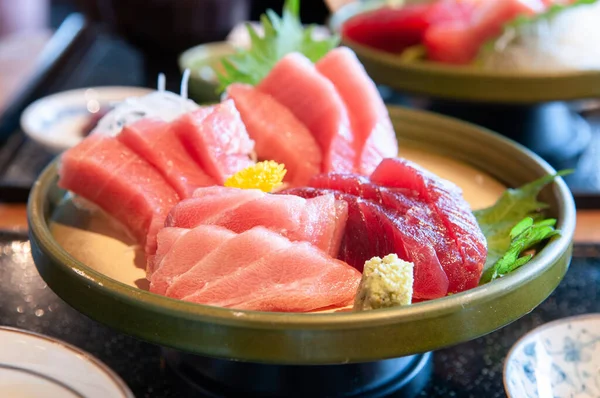 Japoński Świeże Tuńczyk Sashimi Toro Otoro Maguro Chutoro Porcja Pięknym — Zdjęcie stockowe