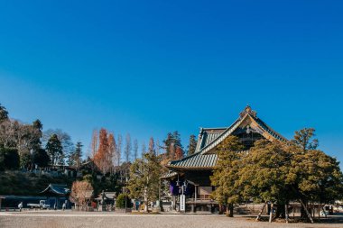 DEC 12, 2012 Chiba, JAPAN - Eski güzel tarihi Daitou salonu veya Narita San Shinsho ji tapınağının şeftali salonu