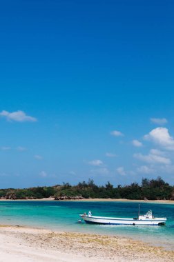 Very beautiful tropical sea with white sand beach crystal clear turquoise water at Kabira Bay, Ishigaki island, Okinawa, Japan.