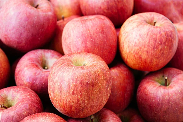 Manzana Fuji Roja Rosada Fresca Pila Aomori Ringo Temporada Frutas — Foto de Stock