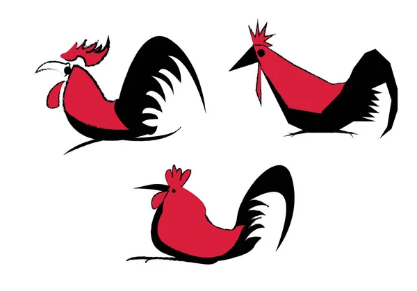 Κοτόπουλο Κόκορας Αφηρημένη Διανυσματική Απεικόνιση Λογότυπο Κόκκινο Εικονίδιο Και Μαύρο — Διανυσματικό Αρχείο