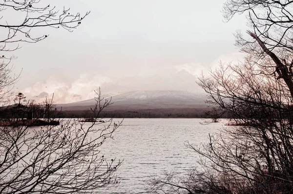 Onuma Koen Quasi National Park Lake Mount Komagatake Vista Inverno — Fotografia de Stock