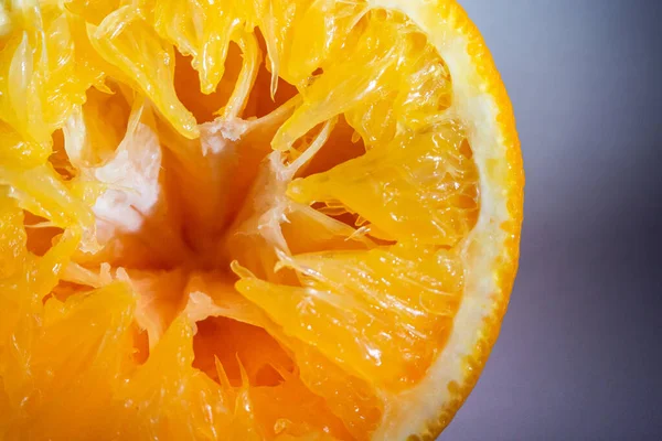 Half Cut Mandarin Orange Pulp Squeezed Close Detail Isolated White — Stock Photo, Image