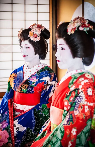 Jan 2014 Sakata Yamagata Japan Japanese Maiko Geisha Couple Red — Stock Photo, Image