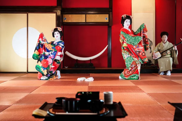 Jan 2014 Sakata Yamagata Japan Japanse Maiko Geisha Rood Kostuum Stockfoto